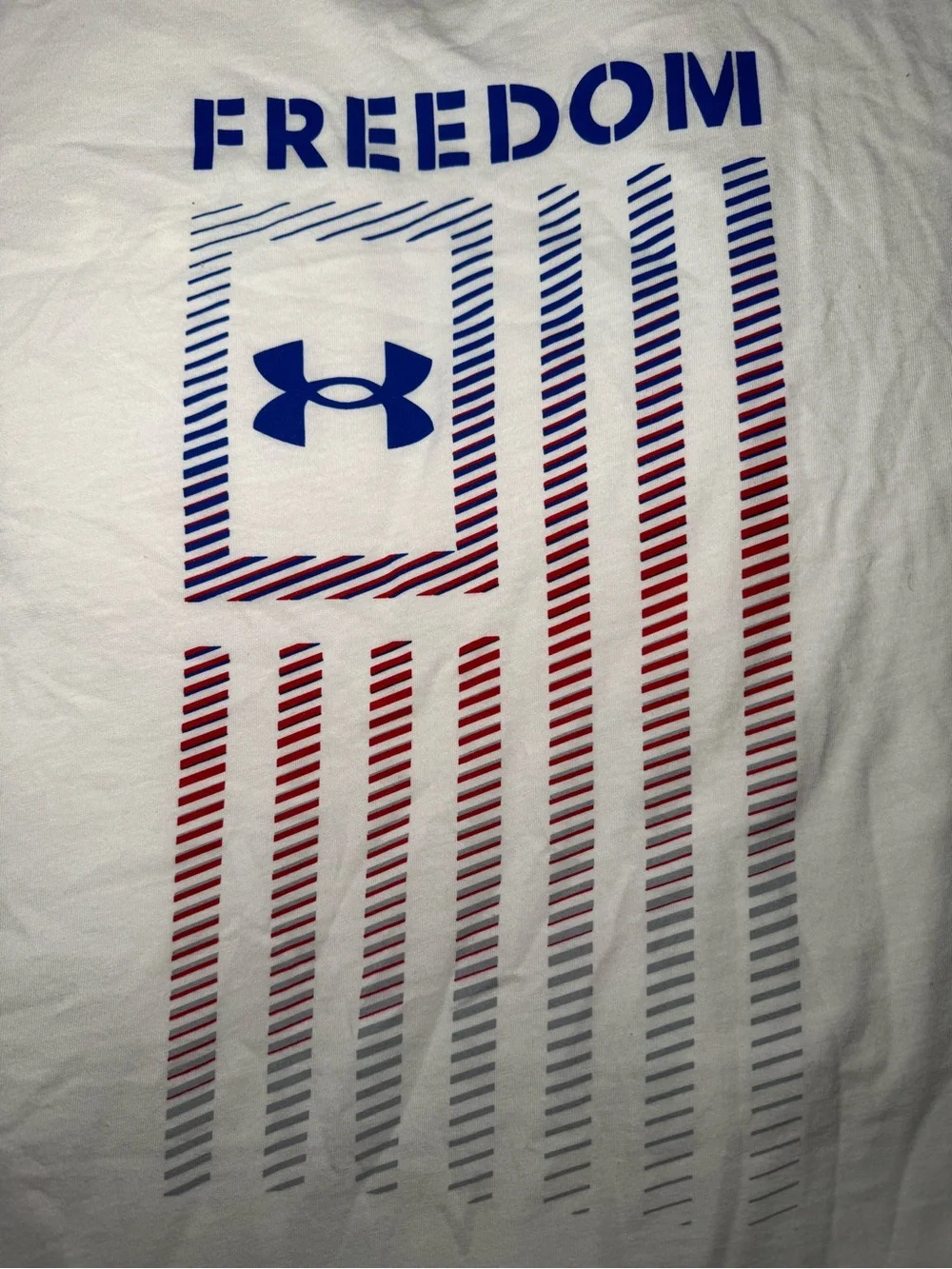 Under Armour White Short Sleeve Freedom Performance Tee with Blue Logo